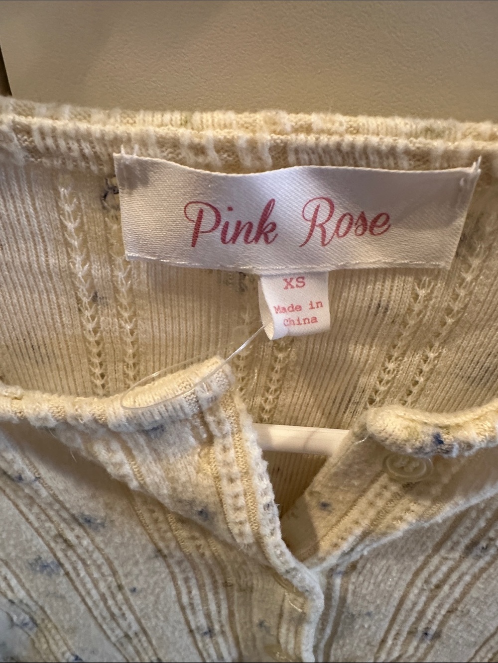 Pink Rose Cream Cardigan with Blue Floral Detail - Picture 2 of 2